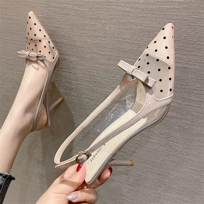 Pointed Toe Stiletto Heels Korean Style Sexy Mesh Closed Toe Sandals