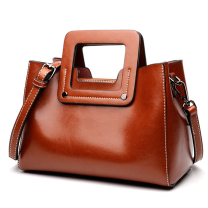 Women's Portable Crossbody Shoulder Oil Wax Genuine Leather Bag