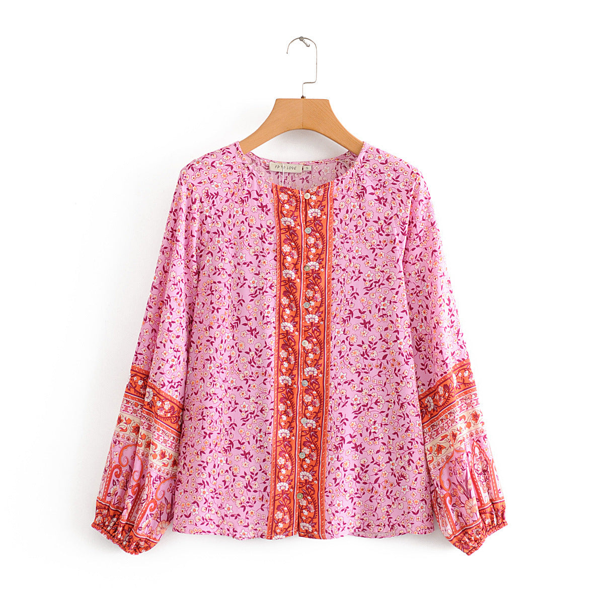 Camisa de manga larga con estampado floral morado de primavera para mujer