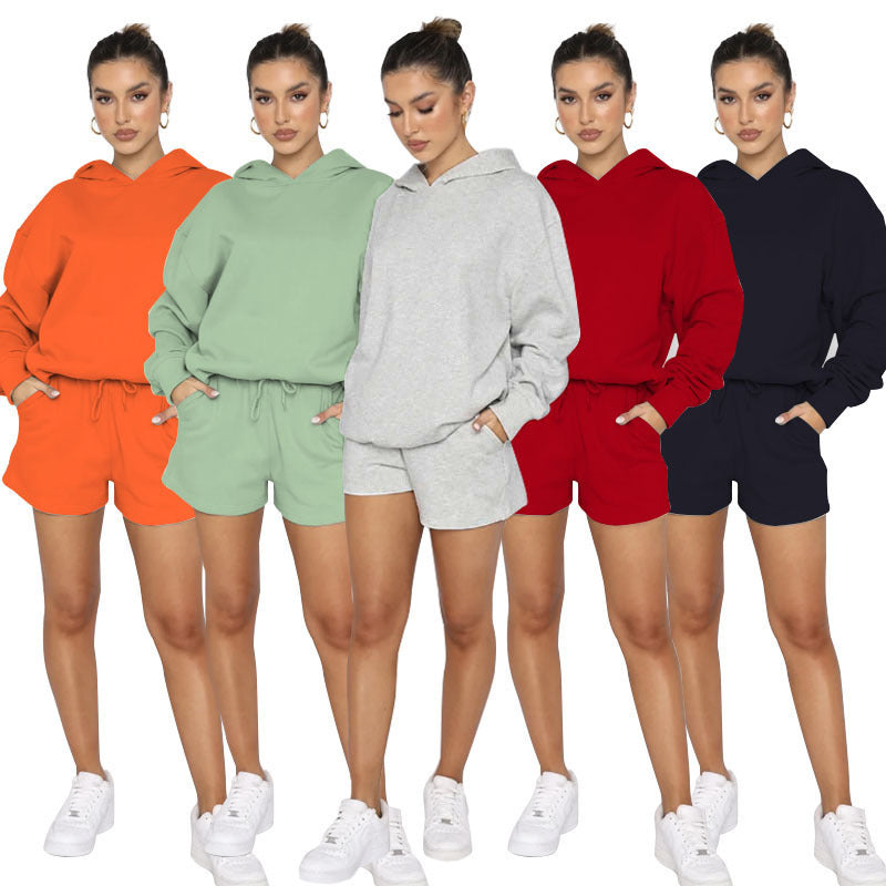 Pull de couleur unie à capuche et manches longues pour femme