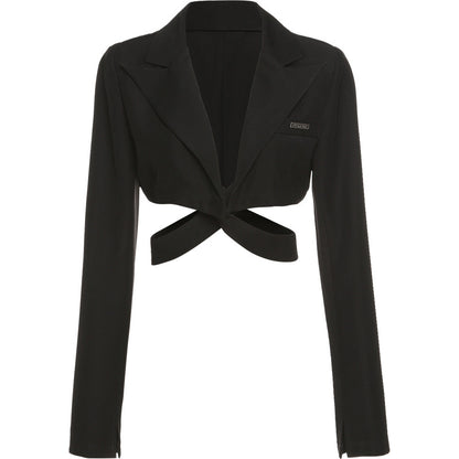 Chaqueta de traje negra Top informal corto y holgado para mujer