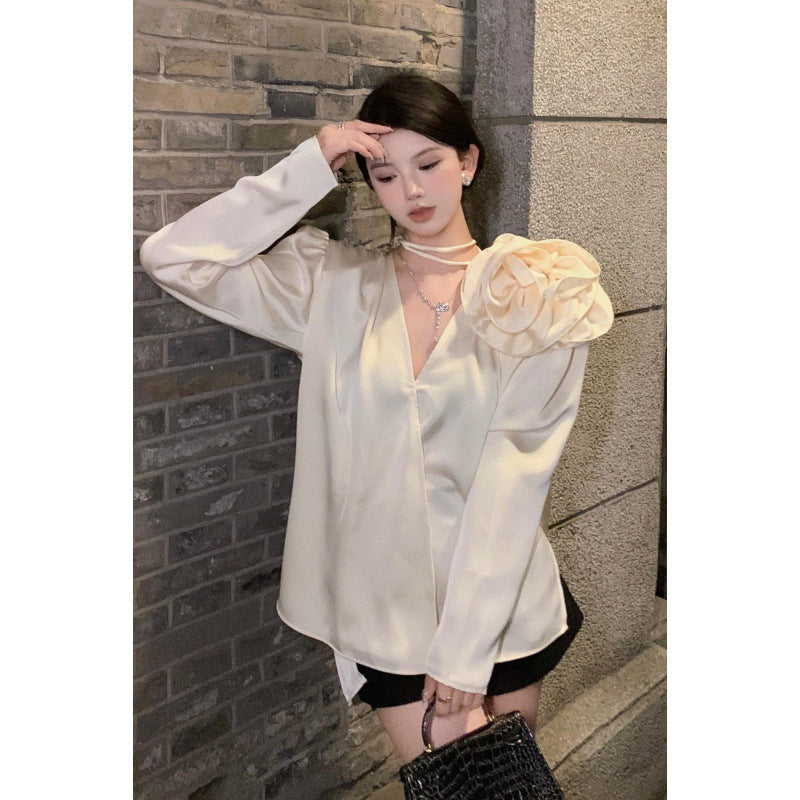 Senior Vintage V-neck Long-sleeved Shirt Girl