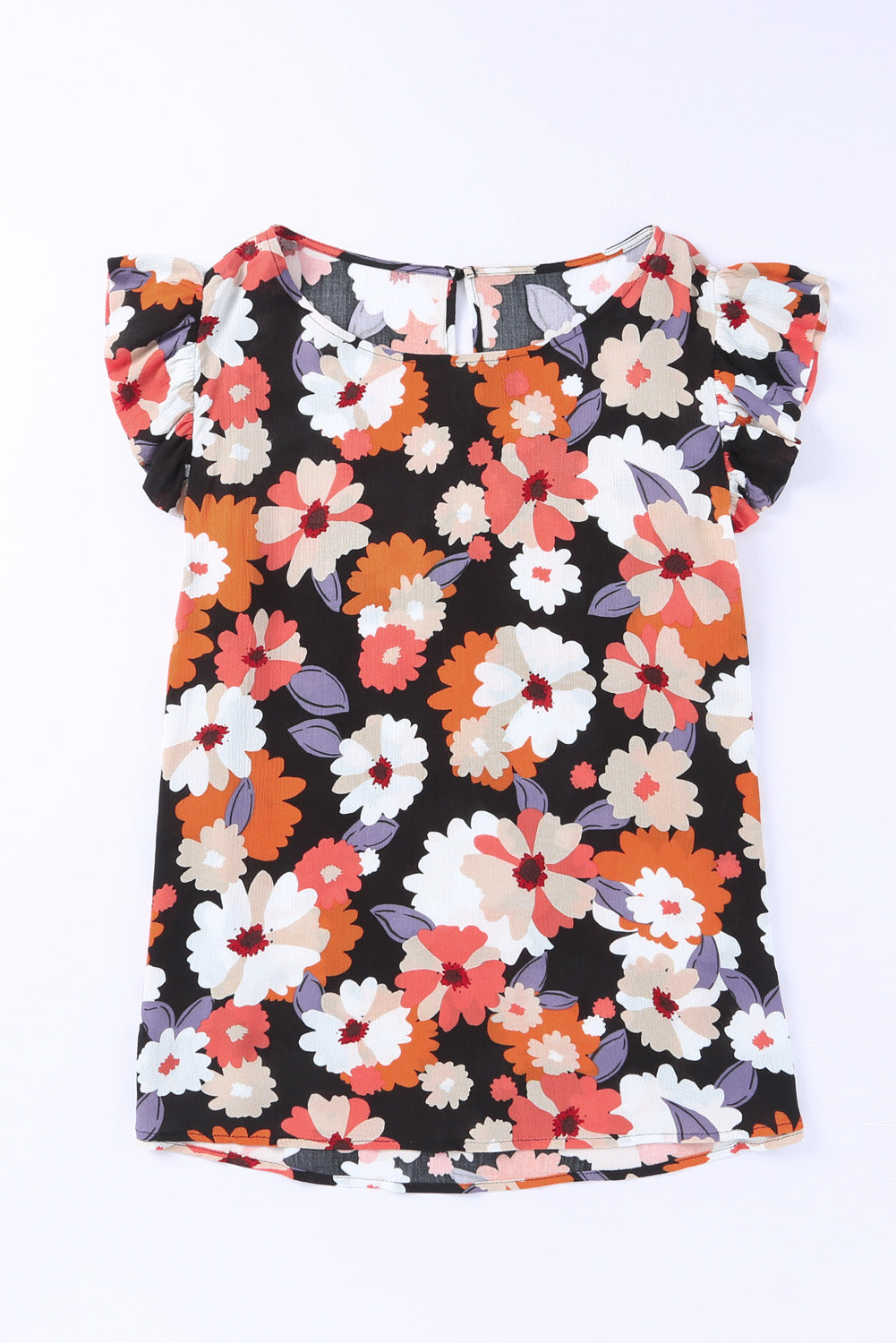 Top con cuello redondo y manga acampanada floral de talla grande