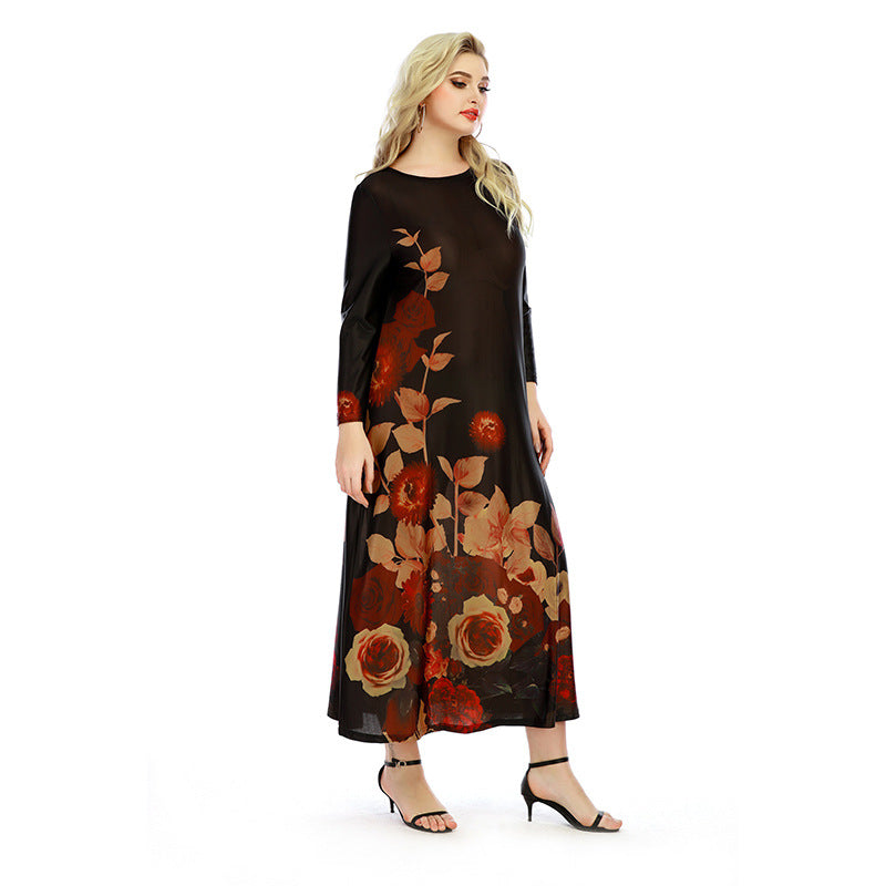 Round Neck Simple Printing Knitted Slimming Dress