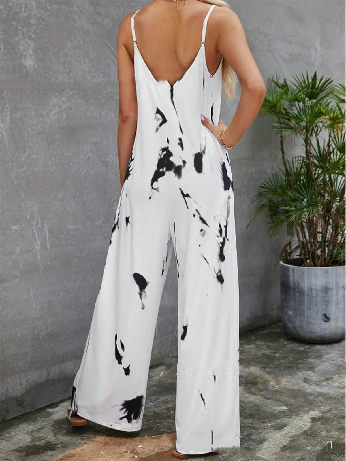 Sling Round Neck Printed Long Jumpsuit