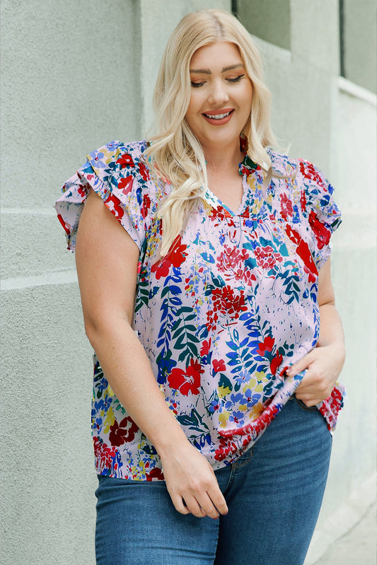 Blusa con mangas acampanadas y estampado floral de talla grande