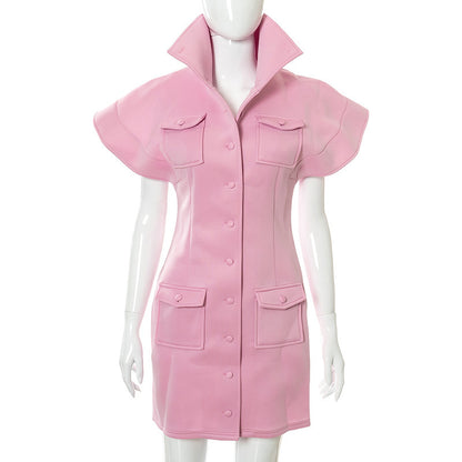 Stand Collar Air Cotton Temperament Slim Coat Dress