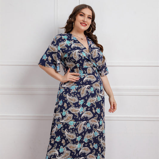 Robe imprimée à manches courtes pour femmes de grande taille