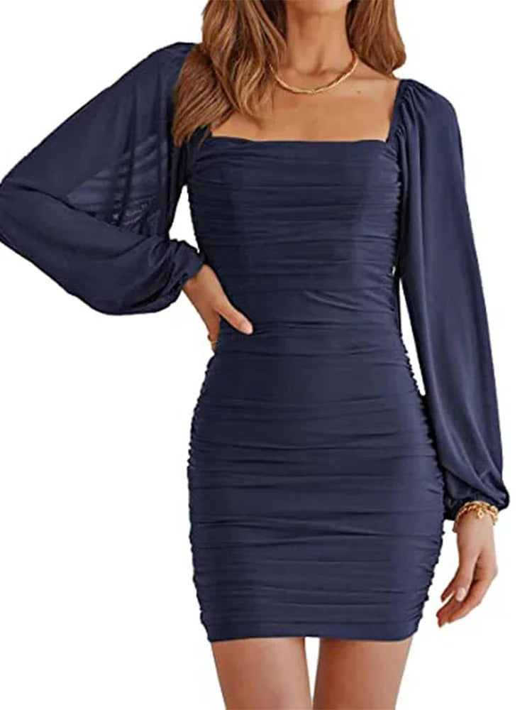 Women's Spring Square Collar Lantern Sleeve Long Sleeve Dress