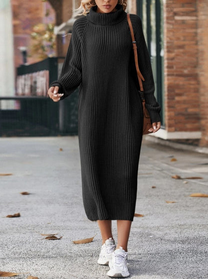 Long Sweater Dress Loose Over Knee Turtleneck Knitting Dress Female Base Dress