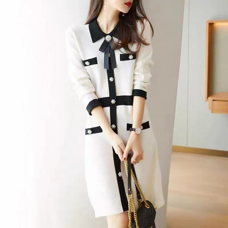 Long Sleeve Patchwork Waist-slimming Slimming Inner Base Sweater Dress