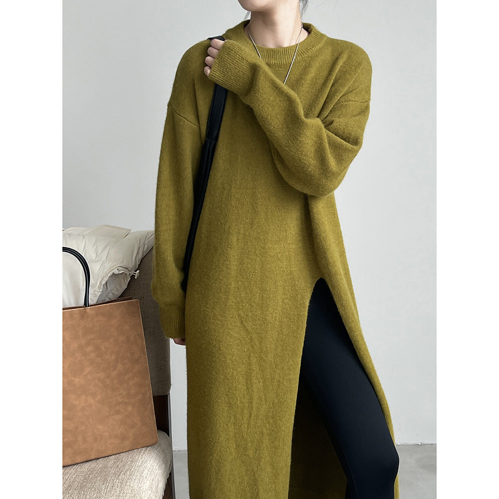 Pull long à fente latérale de style paresseux pour les femmes