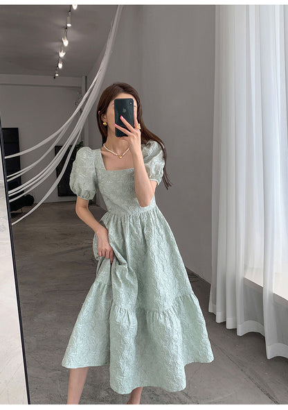 Light Green Puff Sleeve High Sense French Dress