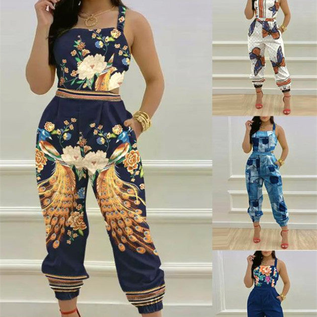 Women's Fashion Casual Print Waist-skimming Jumpsuit