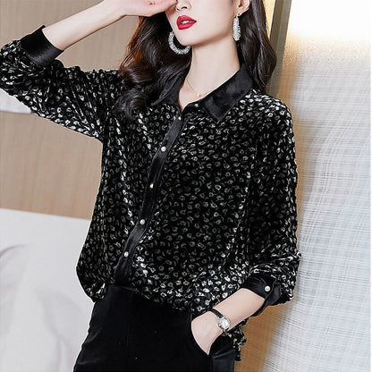 Women's French High-end Long-sleeved Gold Velvet Shirt