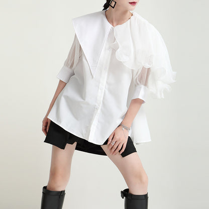 Ruffled Irregular Stitching Loose Short-sleeved Shirt