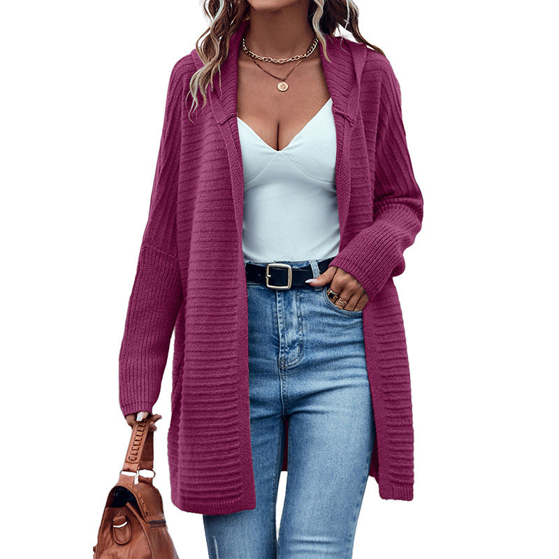 Cardigan à manches longues de couleur unie pour femme