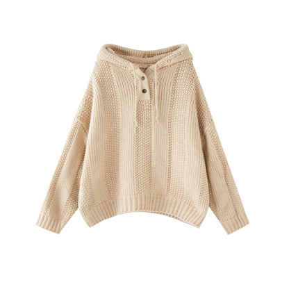 Otoño e invierno nuevo suéter con textura tejida con capucha Top Mujer