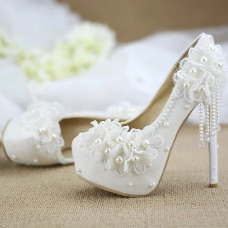 Male Lace High-heeled Shoes Korean Style, Flower Rhinestone Tassel Bride