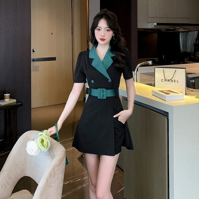 Suit Collar Slimming Dress Shorts Two-piece Set