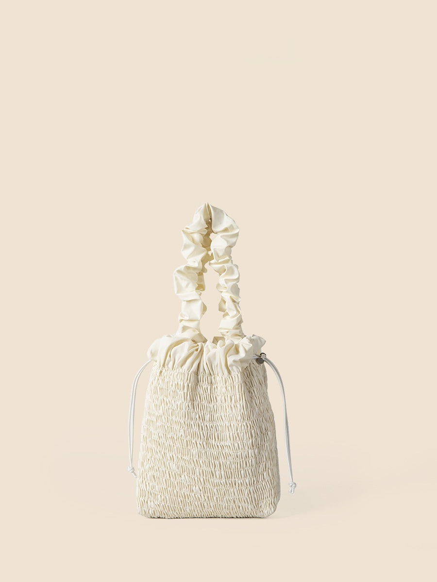 Pleated Nylon Cross Body Bucket Bag Simple Drawstring