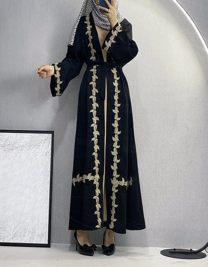 Robe longue pour femmes, robe Cardigan en dentelle brodée de dubaï