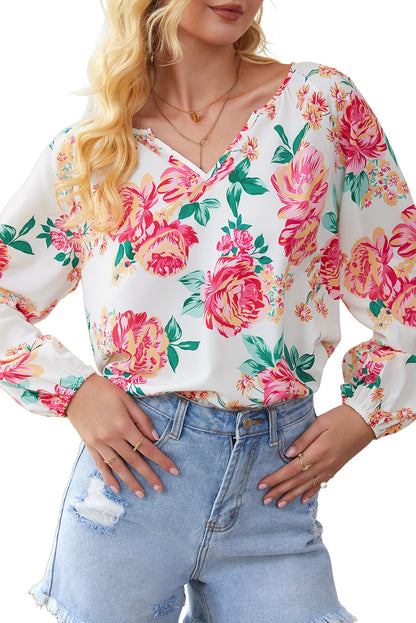 Blusa de manga larga con cuello con muescas y estampado floral de Double Take