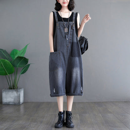 New Large Size Denim Overalls Women's Loose Casual