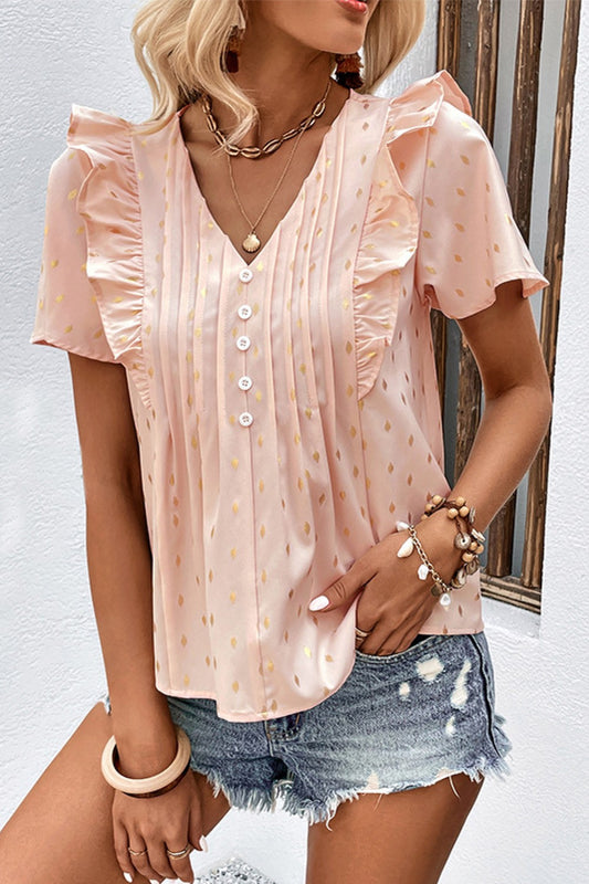 Blusa estampada con detalle plisado y ribete de volantes