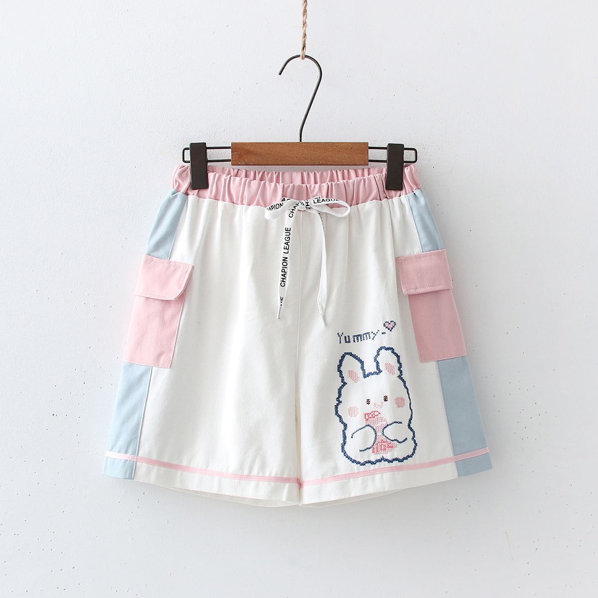 Doux soeur enfant mignon lapin imprimé nœud papillon col bleu marine ample à manches courtes T-shirt étudiant chemise femme été