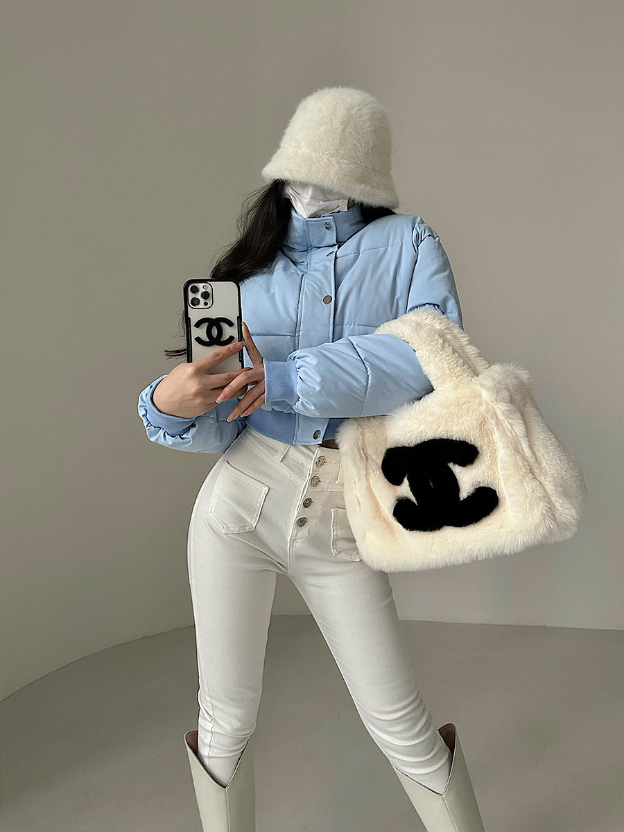 Hot Girl Fashionable Stand Collar Zipper Elastic And Waisted Warm Quilted Jacket Short Cotton Coat Women