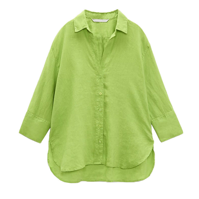 Western Style Loose Linen Shirt With Long Sleeves