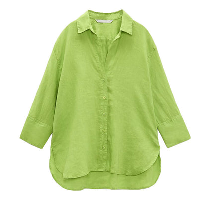 Western Style Loose Linen Shirt With Long Sleeves