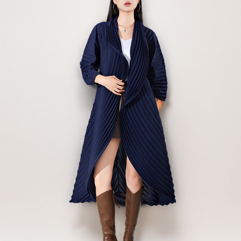 Manual Crimping Female Long Trench Coat