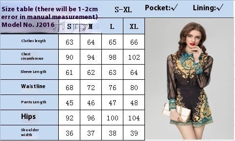 Positioning Printing Heavy Industry Beads Long Sleeve Top Shorts Suit