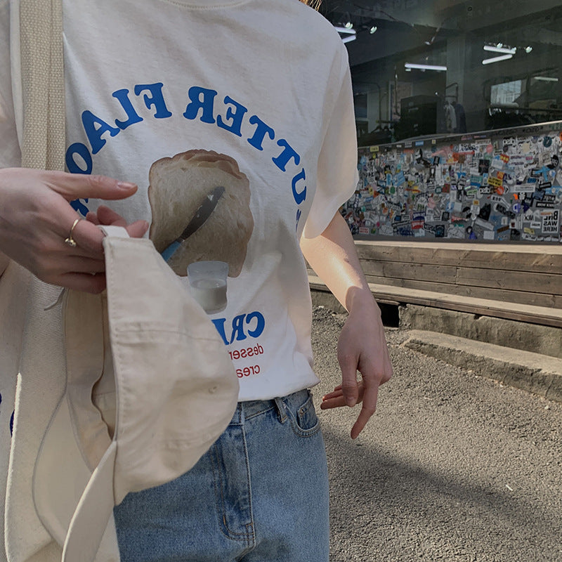 T-Shirt français à manches courtes avec lettres de tempérament rétro pour femmes