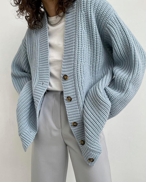 Cardigan ample à col en V pour femme, simple, automne et hiver