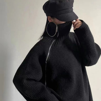 Women's Asymmetric Turtleneck Zipper Sweater