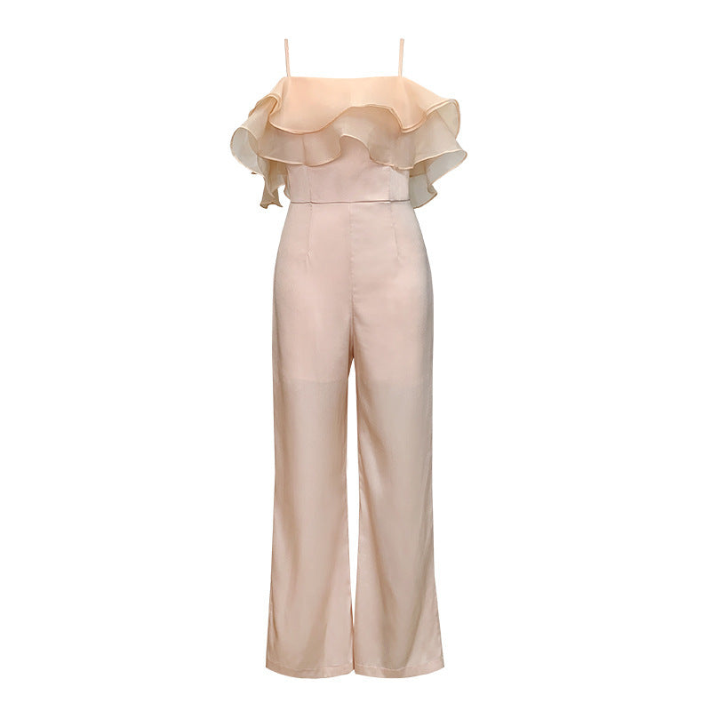 Fried Street Suit Sling Ruffled Wide-Leg Jumpsuit