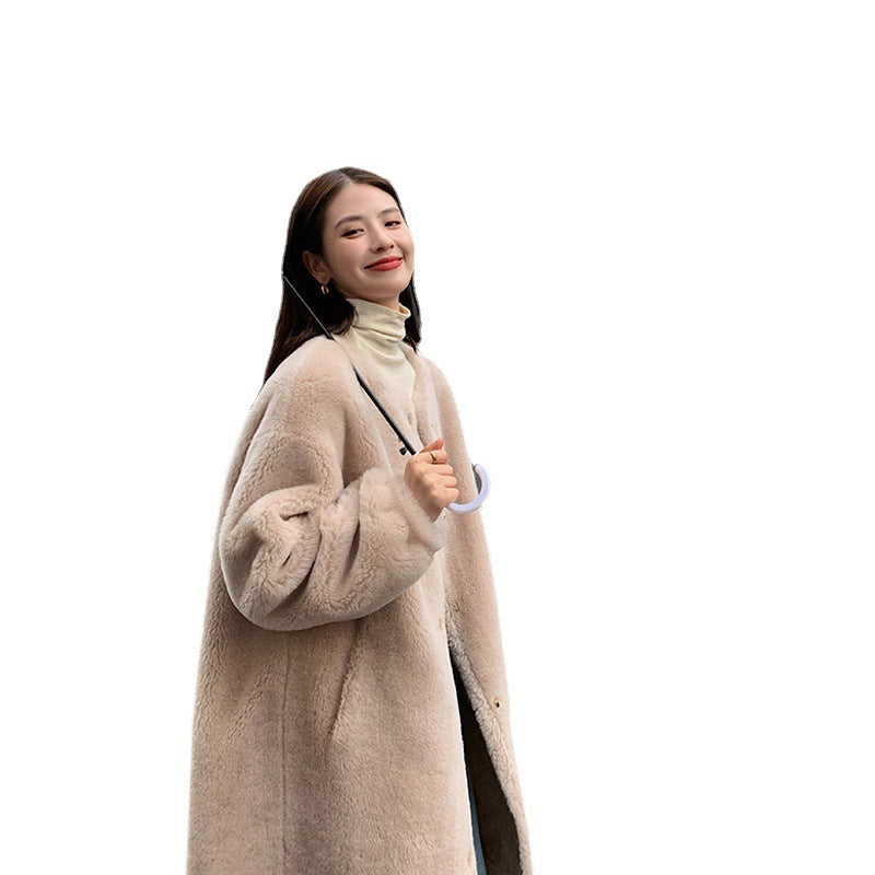 Women's Elegant Chenille Composite Fur Integrated Lamb Wool Particle Coat