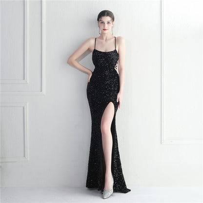 Halter Spaghetti Straps Long Fish Tail Evening Gown Dress