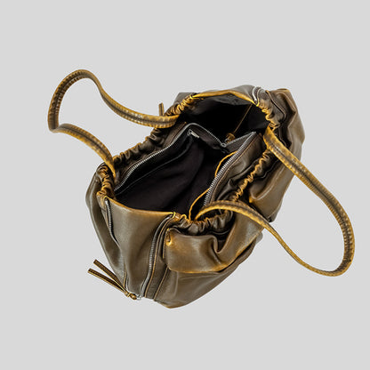 Bolso de hombro versátil de gran capacidad de cuero suave con múltiples bolsillos para mujer