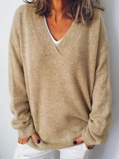 Women's Pullover V-neck Multicolor Loose Casual Sweater