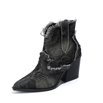 Women's Trendy Pointed-toe Western Cowboy Boot Comfortable Ankle Boots