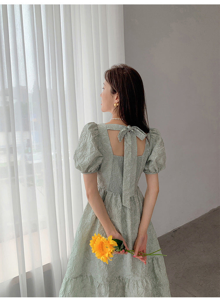 Light Green Puff Sleeve High Sense French Dress