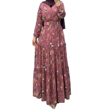 Robe à col roulé pour femmes, à fleurs, à la mode, robe musulmane de banlieue, nouvelle collection