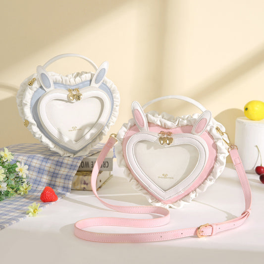 Rabbit Ear Peach Heart Transparent Handbag Sweet Cute Lace