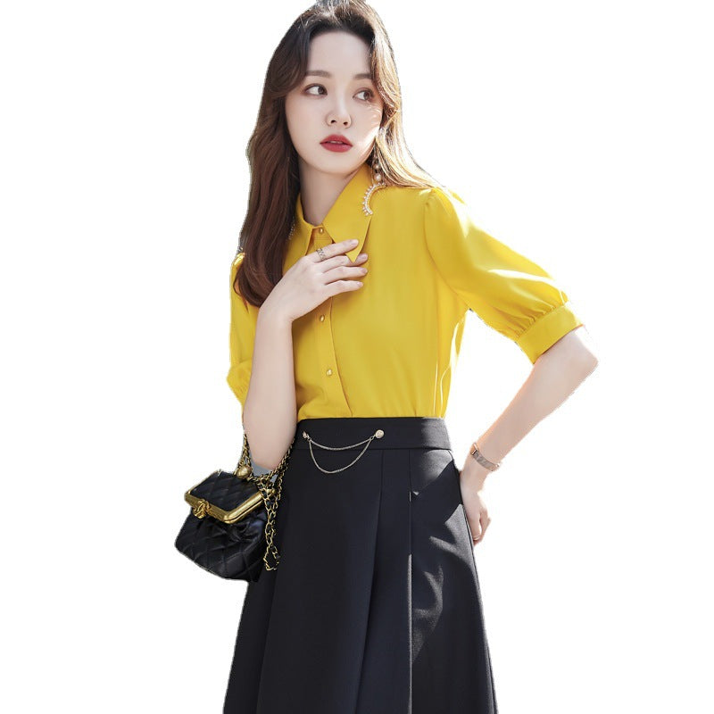 Fashion Short Sleeve Women's Yellow Shirt Business Wear