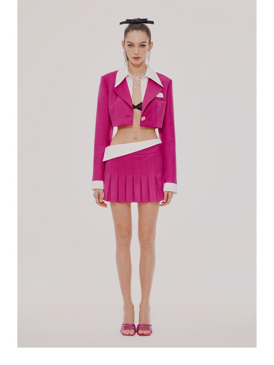 Cropped Fake Long-sleeved Top Color Matching Short Skirt Suit Two-piece Suit