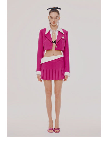 Cropped Fake Long-sleeved Top Color Matching Short Skirt Suit Two-piece Suit